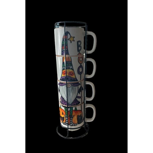 Cobwebs & Cauldrons stackable mugs HALlOWEEN Gnome Set of 4 Coffee tea coca cups - Picture 3 of 8